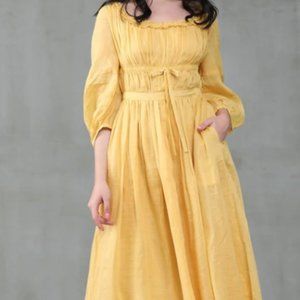 NWT Linennaive Osmanthus 01 | Yellow Tiered Linen Dress